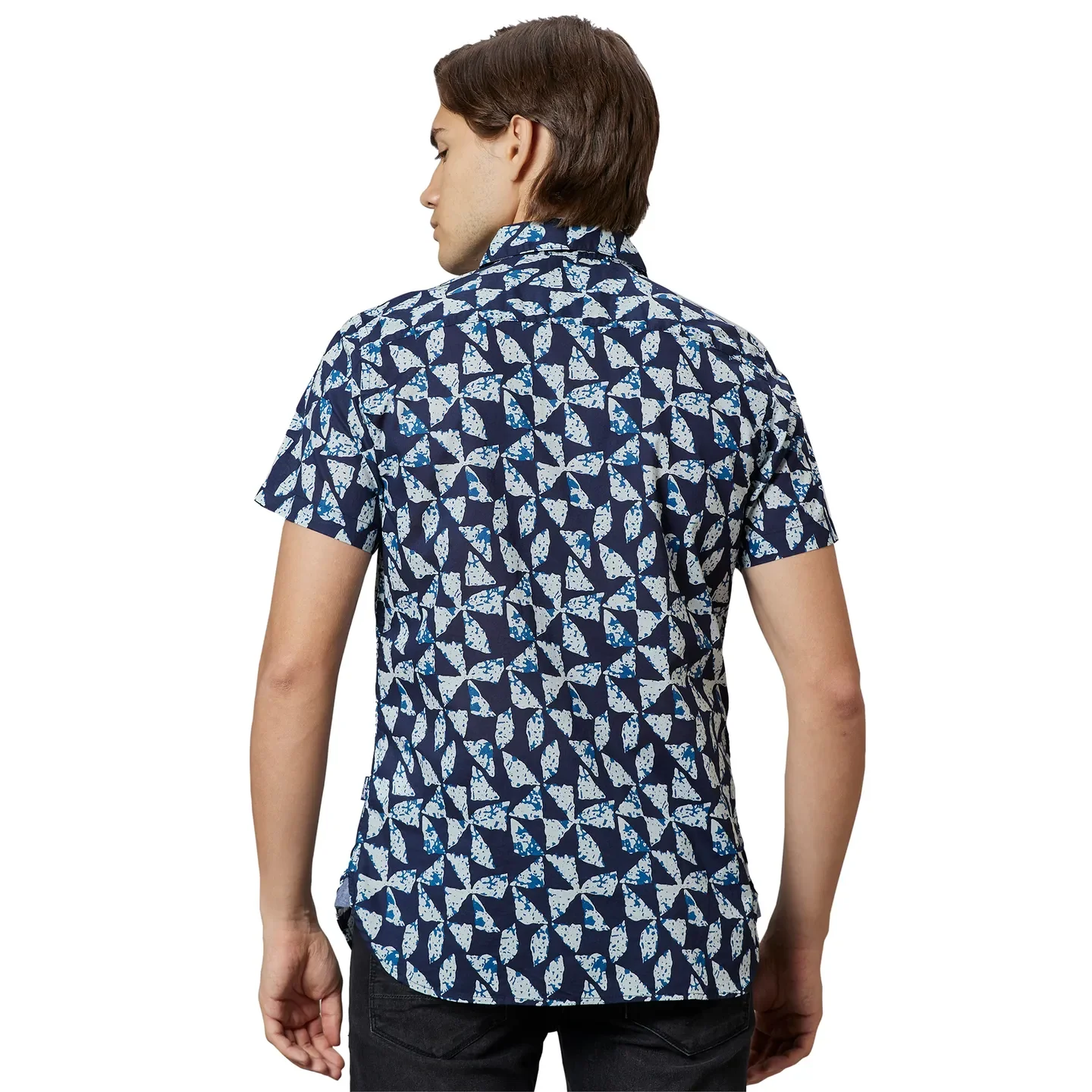 Blue Slim Straight Fit Regular Collar Short Sleeves Cotton Men's Shirt by Being Human Clothing - Image 2