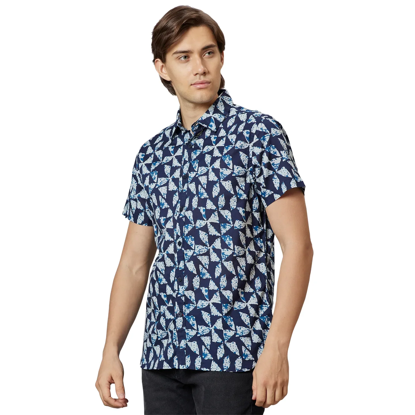 Blue Slim Straight Fit Regular Collar Short Sleeves Cotton Men's Shirt by Being Human Clothing - Image 3