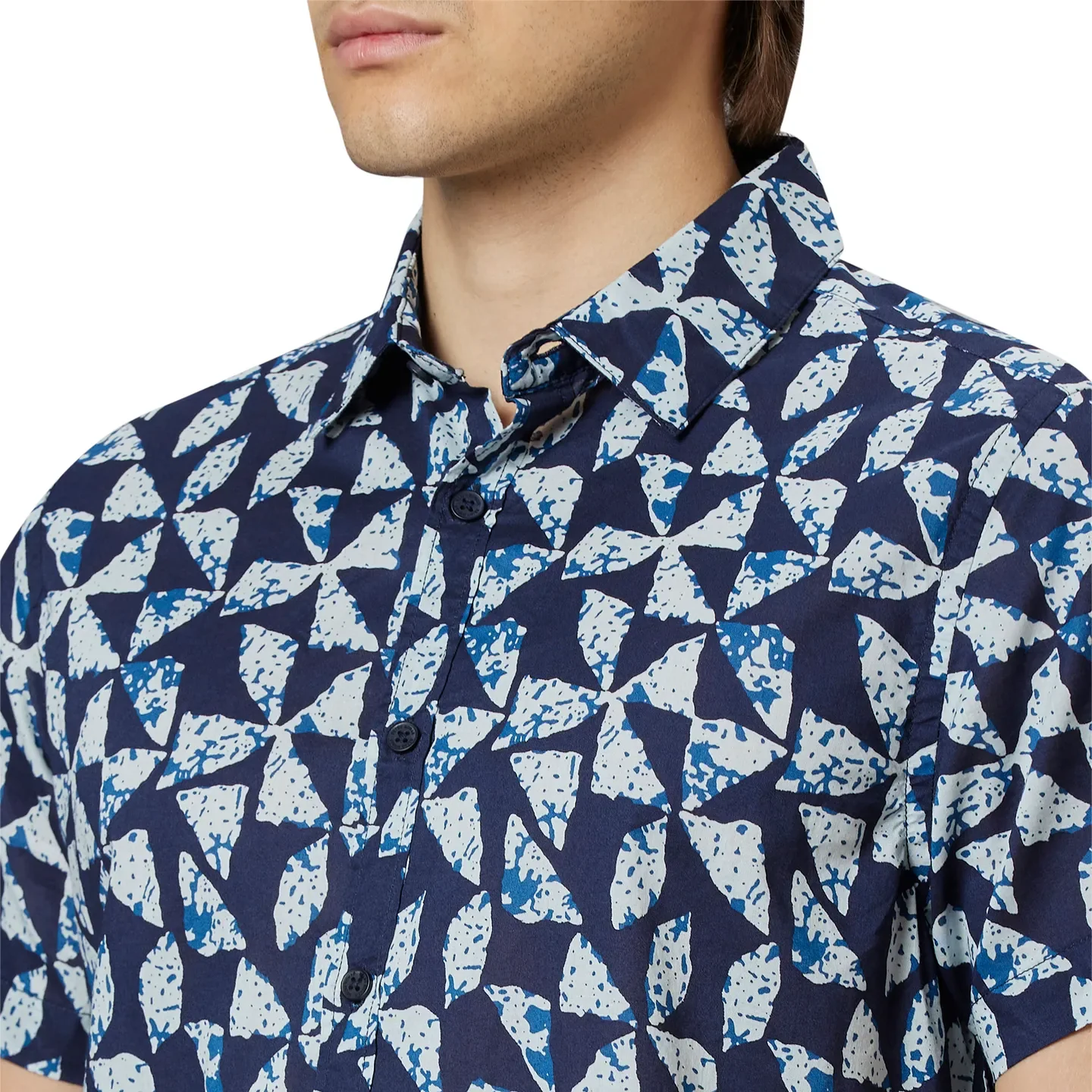 Blue Slim Straight Fit Regular Collar Short Sleeves Cotton Men's Shirt by Being Human Clothing - Image 4
