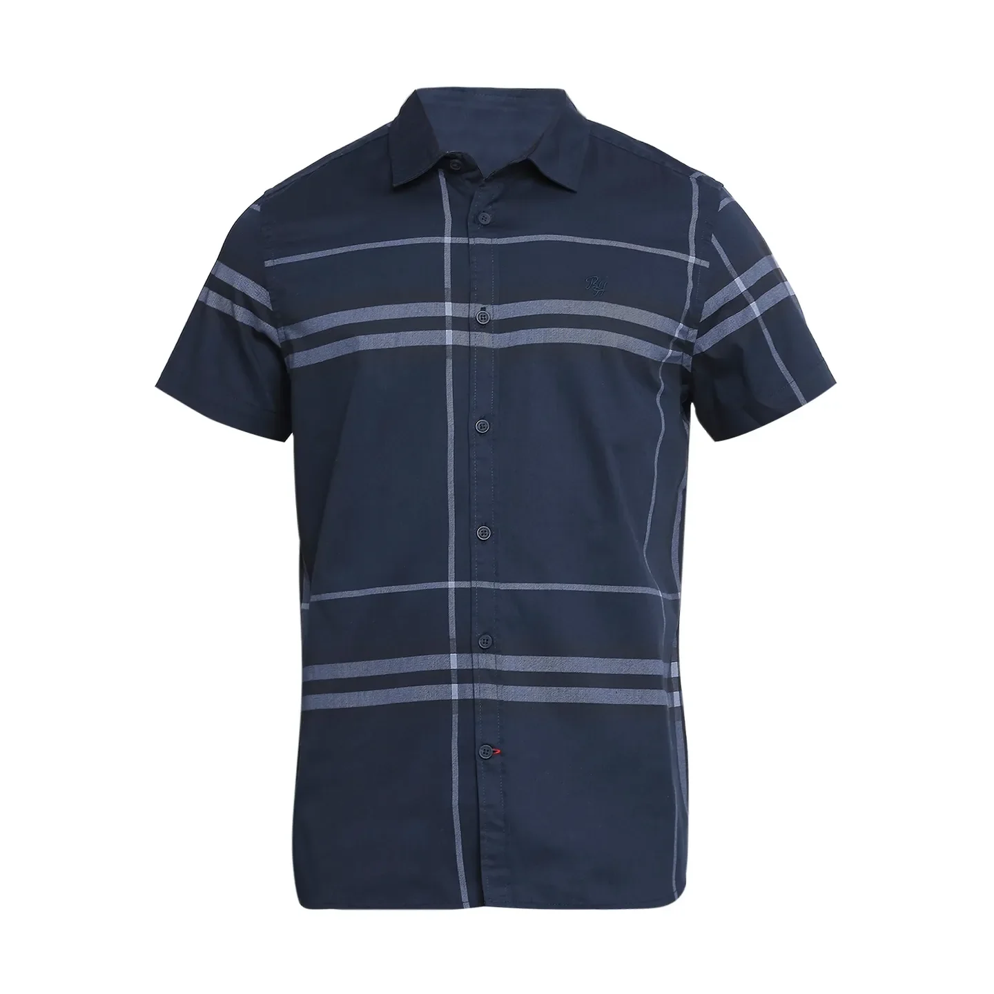 Blue Slim Straight Fit Regular Collar Short Sleeves Cotton Men's Shirt by Being Human Clothing - Image 7