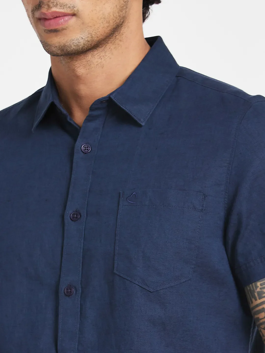 Blue Slim Straight Fit Regular Collar Short Sleeves Men's Shirt by Being Human Clothing - Image 5