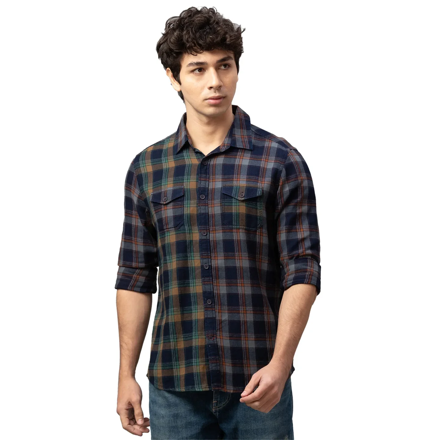Blue Slim Straight Fit Regular Collar Long Sleeves Cotton Men's Shirt by Being Human Clothing