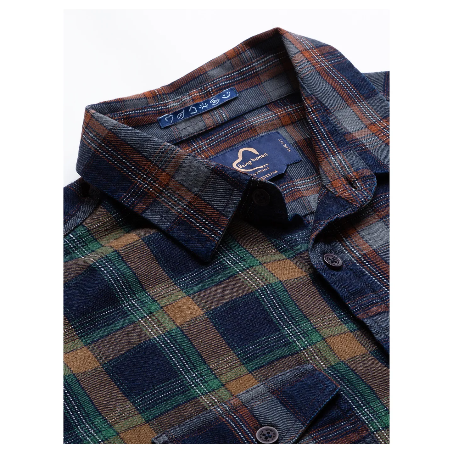Blue Slim Straight Fit Regular Collar Long Sleeves Cotton Men's Shirt by Being Human Clothing - Image 6