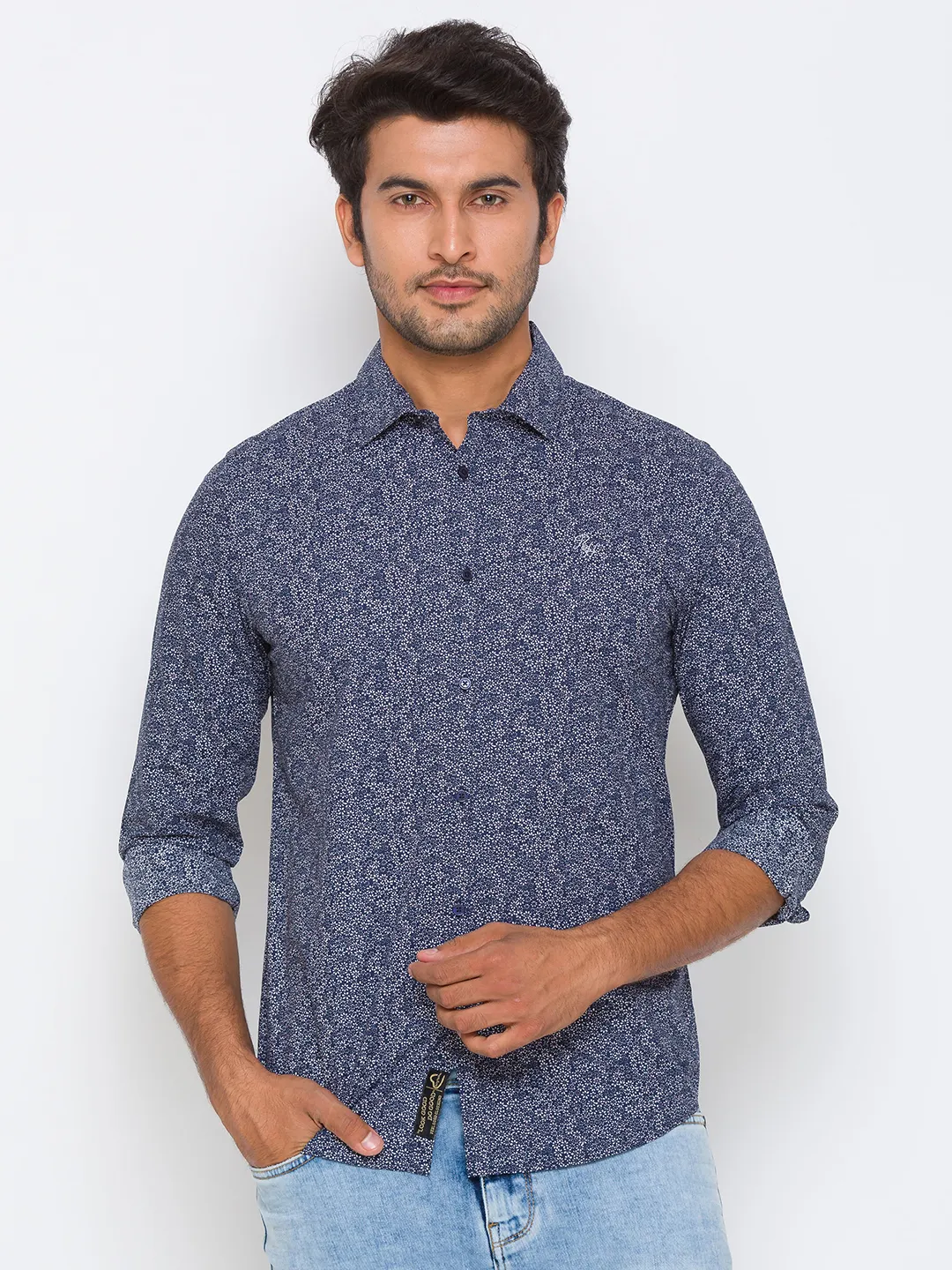 Blue Regular Fit Regular Collar Long Sleeves Cotton Men's Shirt by Being Human Clothing - Image 4