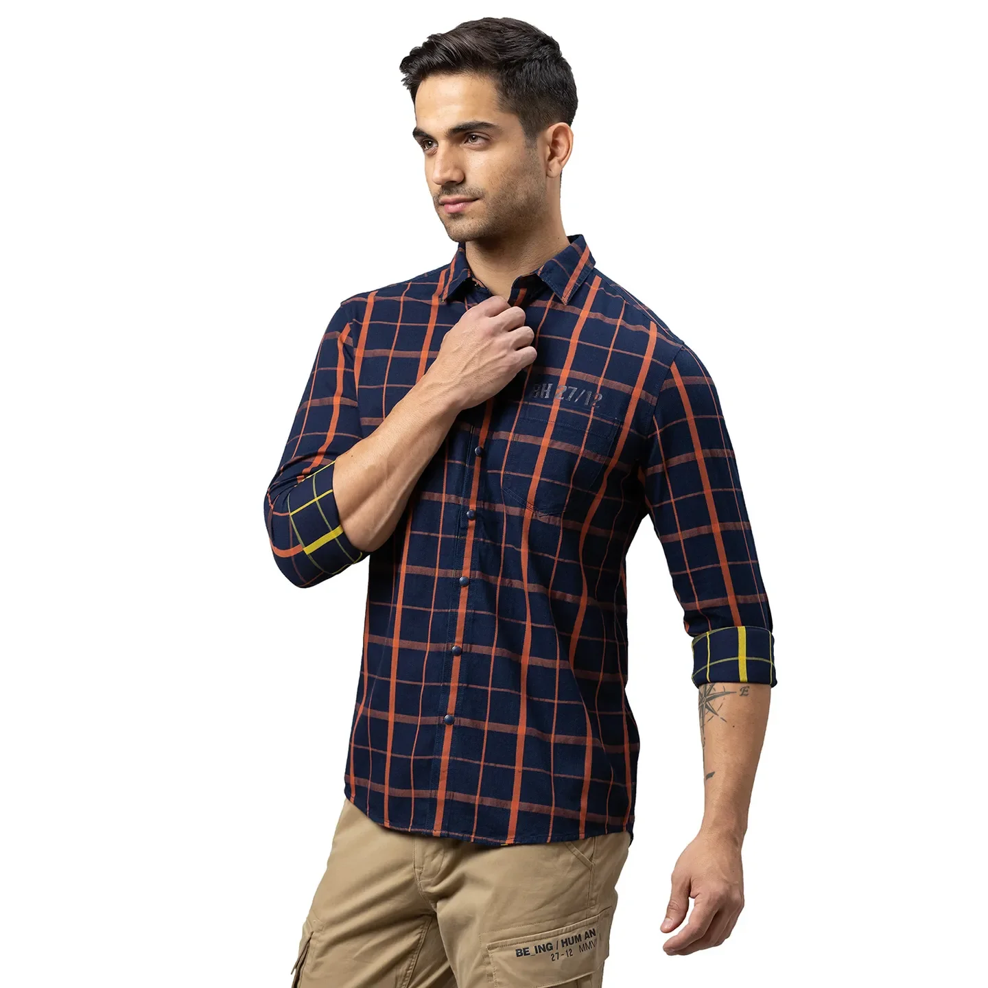 Navy Slim Fit Regular Collar Men's Shirt by Being Human Clothing - Image 2