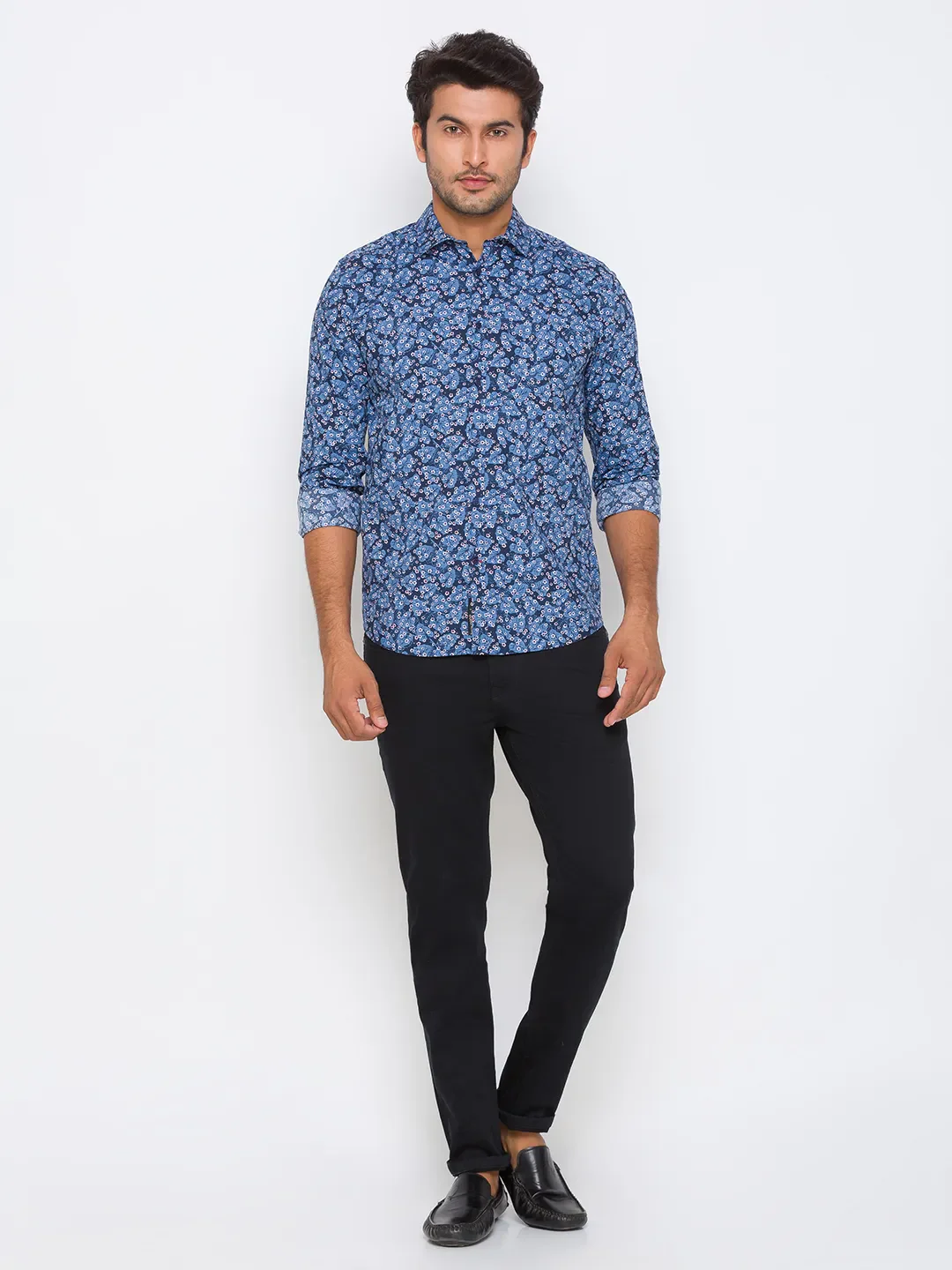Blue Regular Fit Regular Collar Long Sleeves Cotton Men's Shirt by Being Human Clothing - Image 2