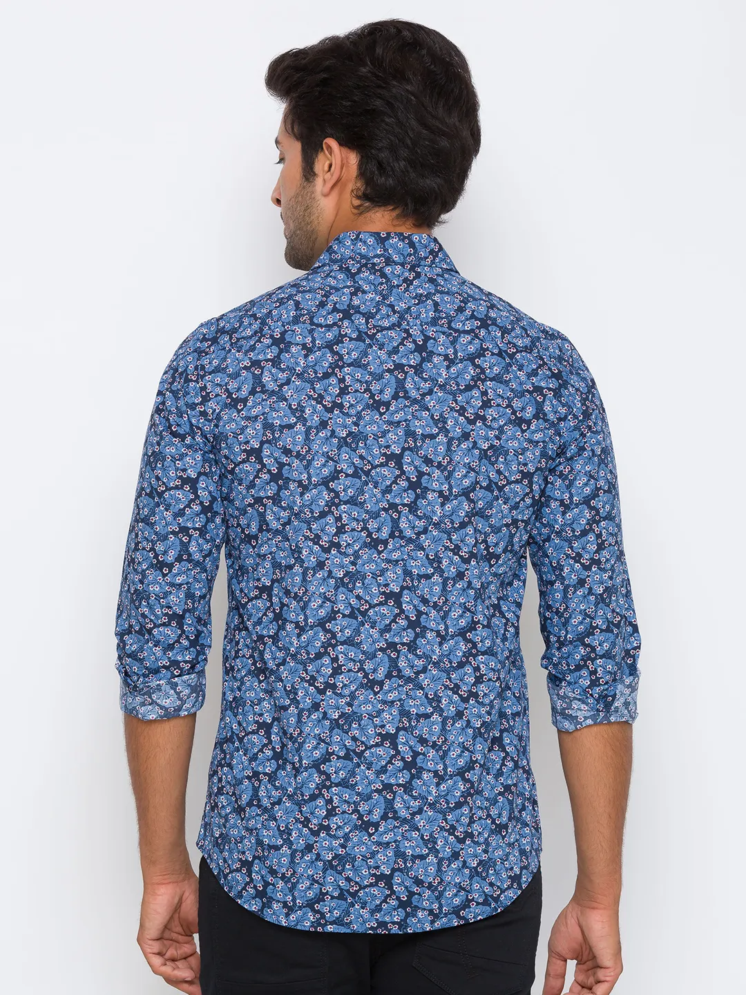 Blue Regular Fit Regular Collar Long Sleeves Cotton Men's Shirt by Being Human Clothing - Image 3