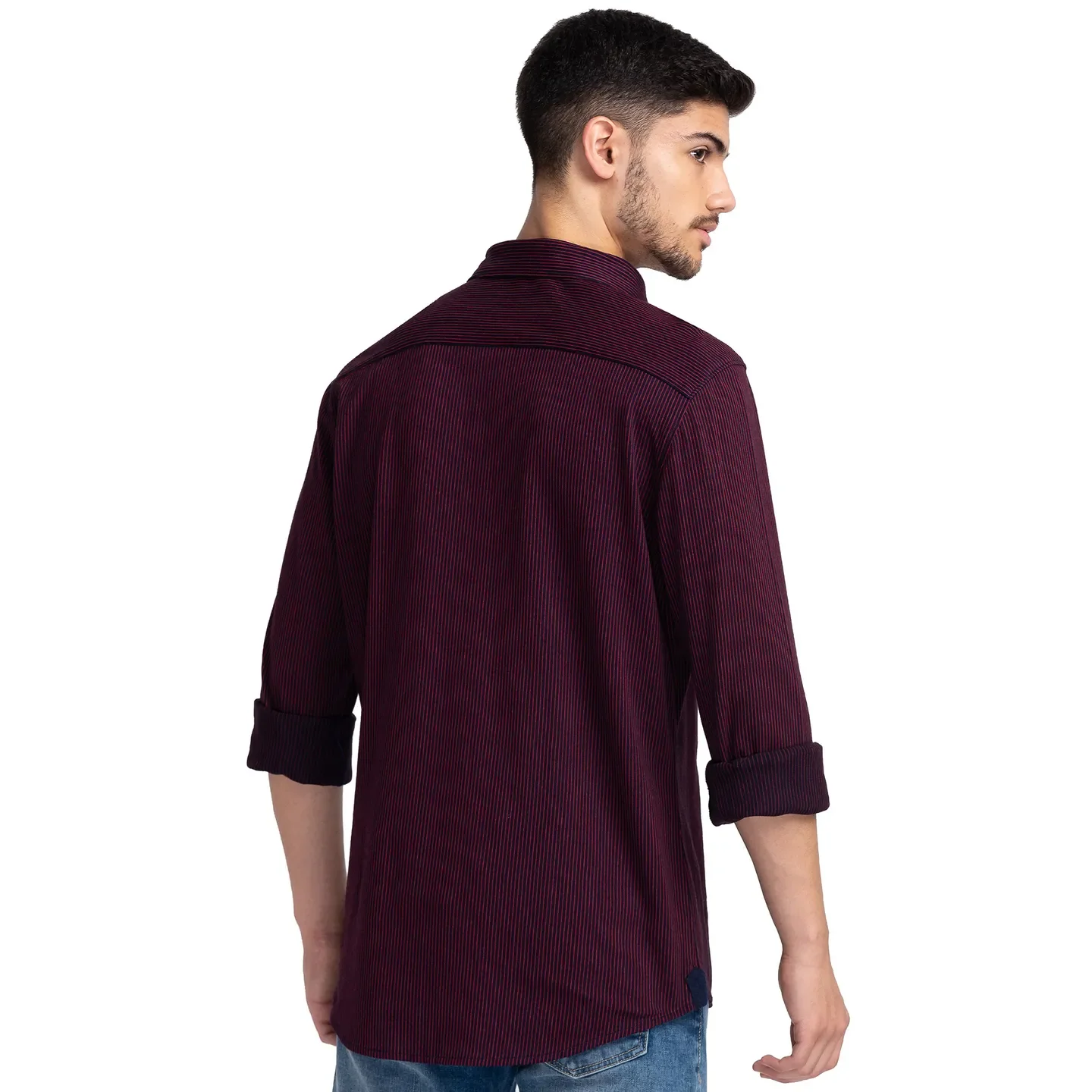 Blue Slim Straight Fit Regular Collar Long Sleeves Cotton Men's Shirt by Being Human Clothing - Image 3