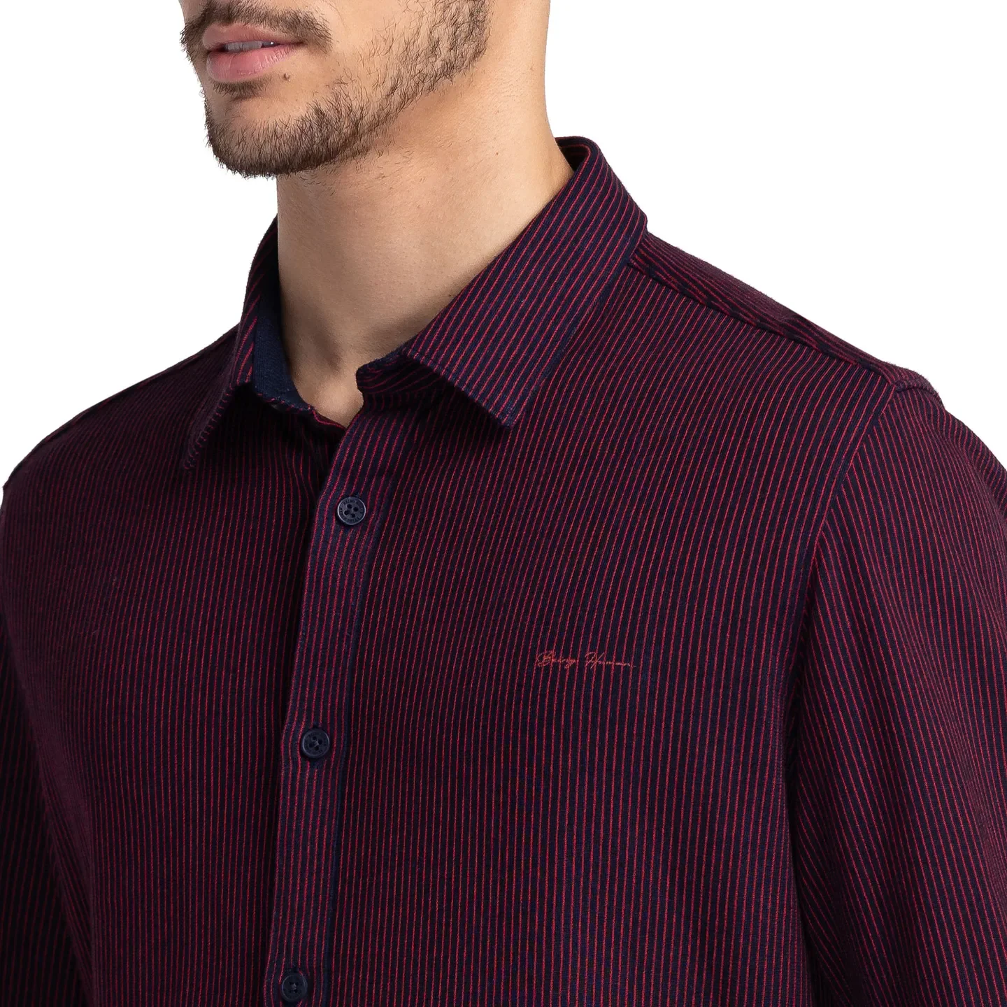 Blue Slim Straight Fit Regular Collar Long Sleeves Cotton Men's Shirt by Being Human Clothing - Image 4