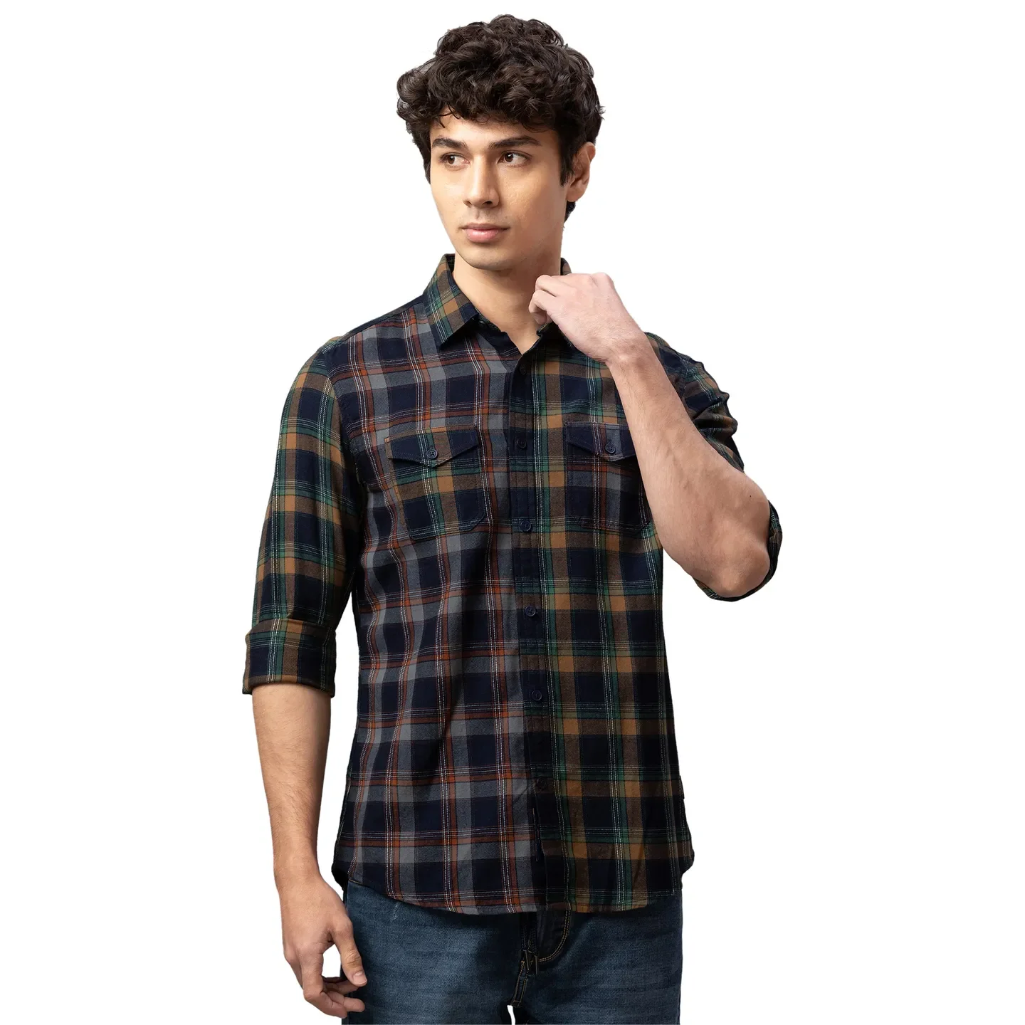 Blue Slim Straight Fit Regular Collar Long Sleeves Cotton Men's Shirt by Being Human Clothing