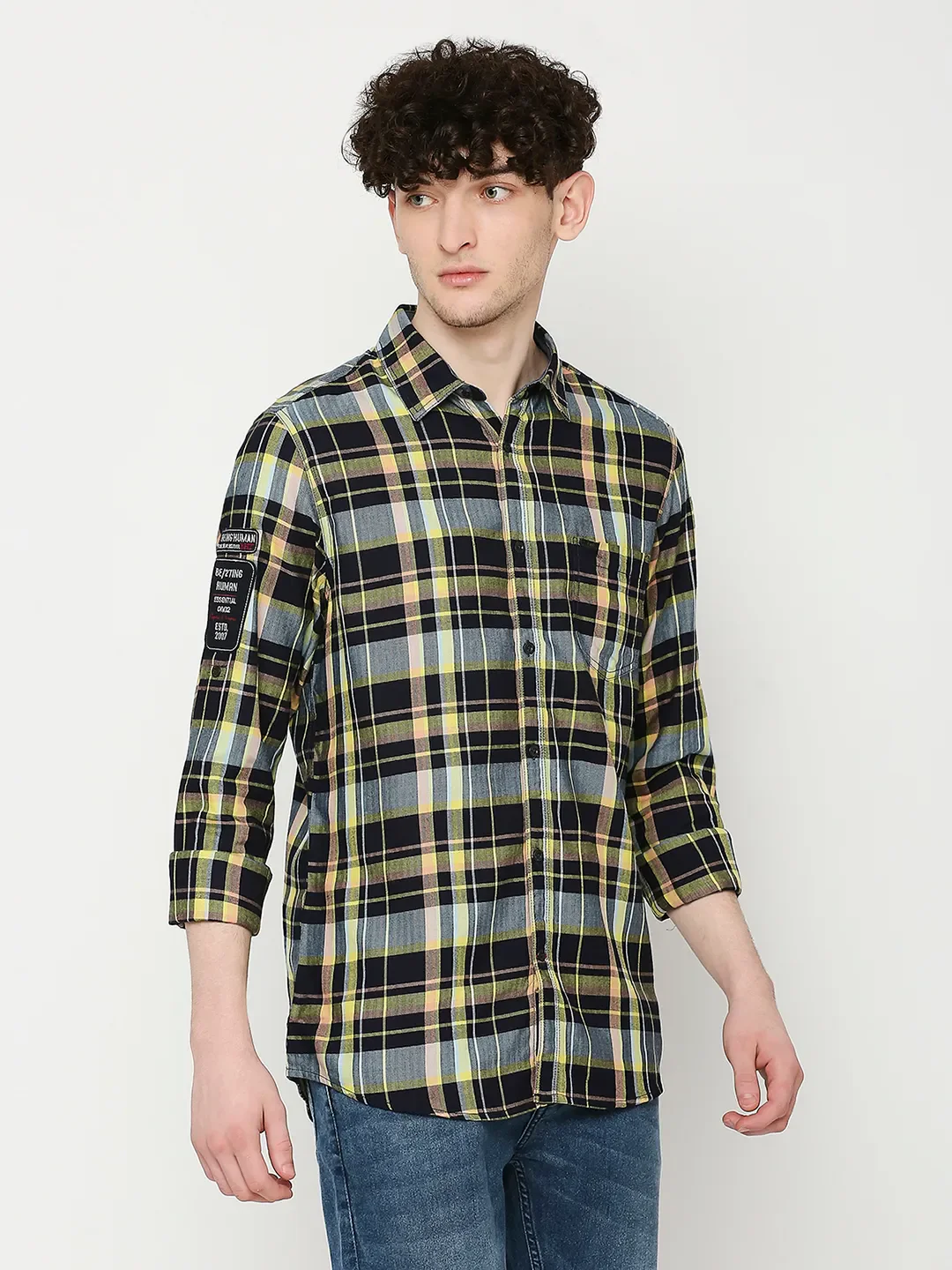 Navy Slim Fit Regular Collar Men's Shirt by Being Human Clothing - Image 3