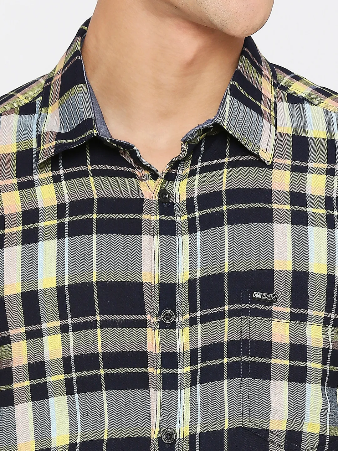Blue Slim Straight Fit Regular Collar Short Sleeves Cotton Men's Shirt by Being Human Clothing - Image 5