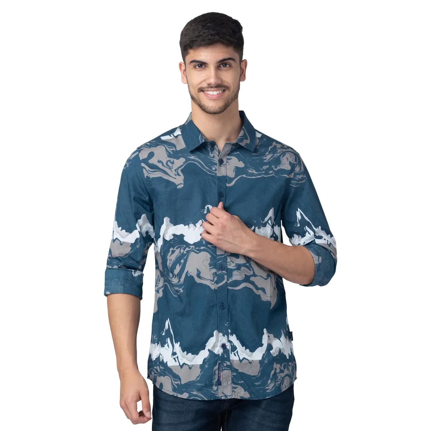 Blue Slim Straight Fit Regular Collar Long Sleeves Cotton Men's Shirt by Being Human Clothing