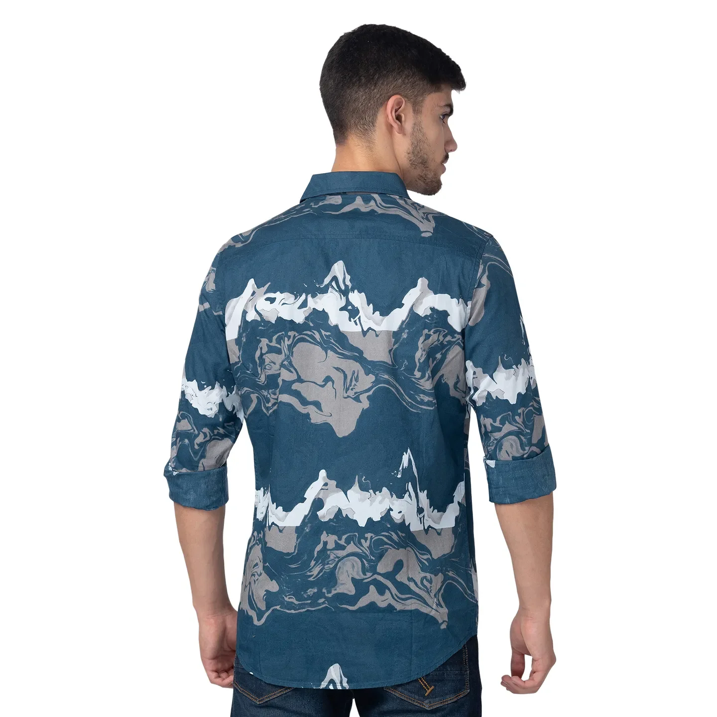 Blue Slim Straight Fit Regular Collar Long Sleeves Cotton Men's Shirt by Being Human Clothing - Image 3