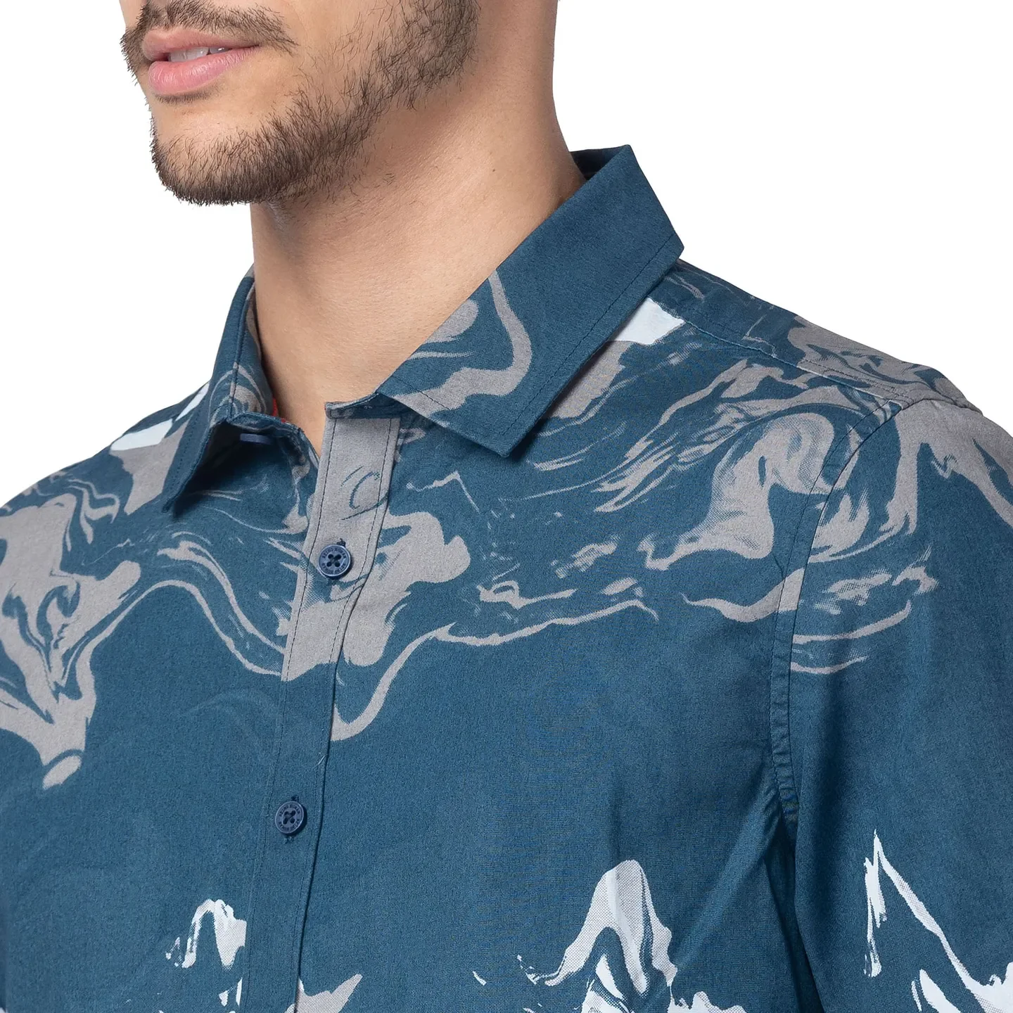Blue Slim Straight Fit Regular Collar Long Sleeves Cotton Men's Shirt by Being Human Clothing - Image 4