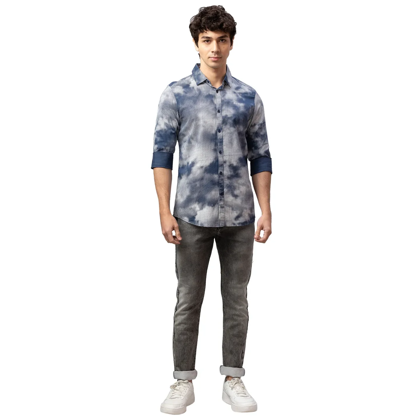Blue Slim Straight Fit Regular Collar Long Sleeves Cotton Men's Shirt by Being Human Clothing - Image 2