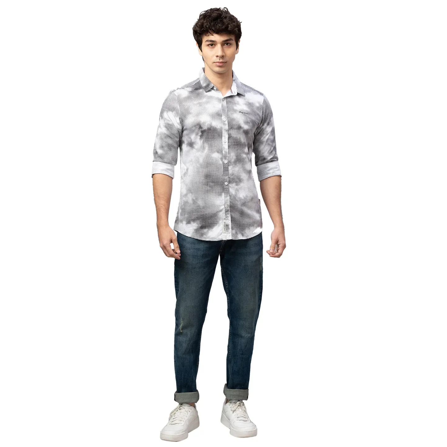 White Slim Straight Fit Regular Collar Long Sleeves Cotton Men's Shirt by Being Human Clothing - Image 2