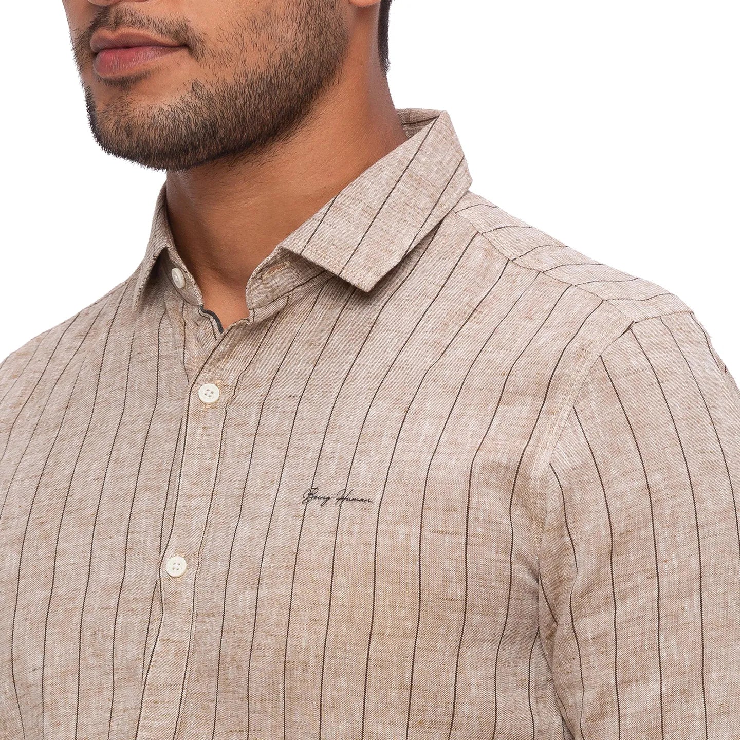 Olive Slim Straight Fit Regular Collar Long Sleeves Cotton Men's Shirt by Being Human Clothing - Image 3