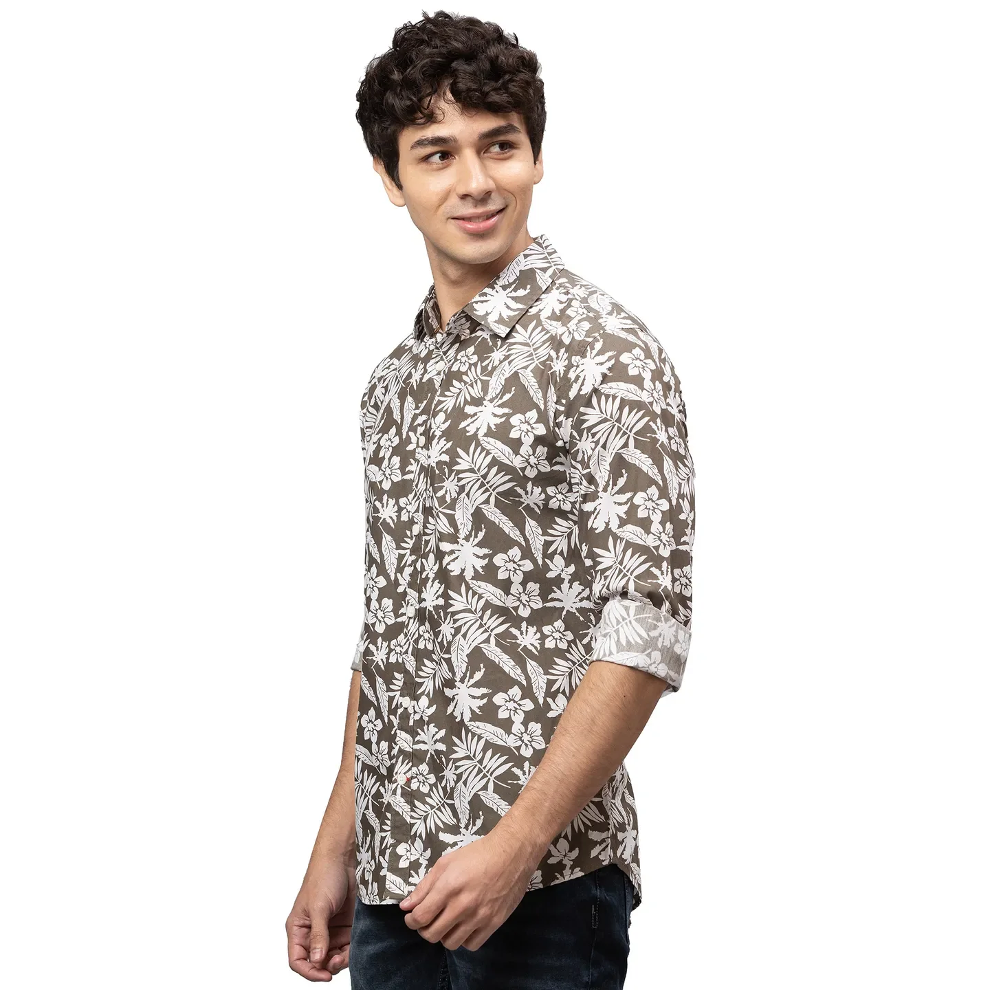 Olive Slim Straight Fit Regular Collar Long Sleeves Cotton Men's Shirt by Being Human Clothing - Image 4