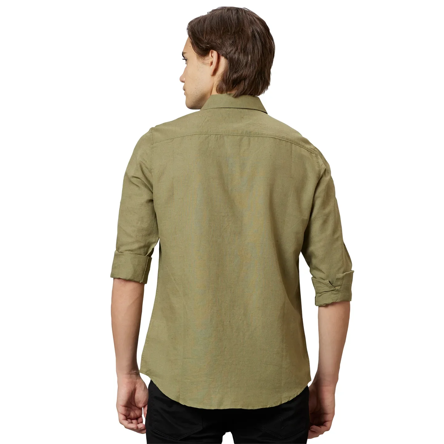 Olive Slim Straight Fit Regular Collar Long Sleeves Cotton Men's Shirt by Being Human Clothing - Image 2