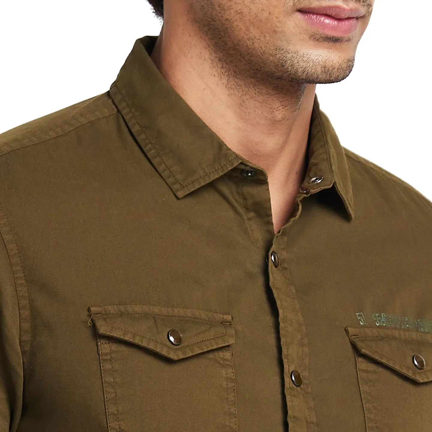 Olive Slim Straight Fit Regular Collar Long Sleeves Men's Shirt by Being Human Clothing - Image 5