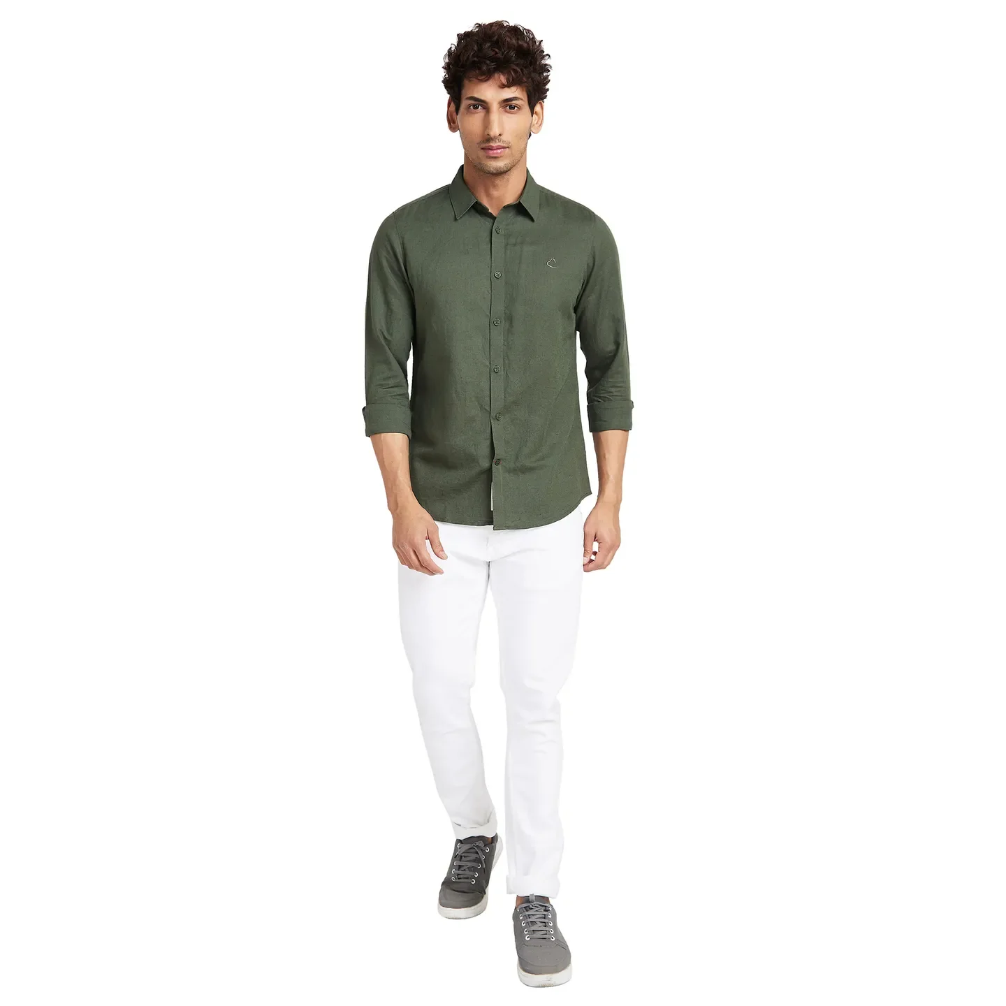 Olive Slim Straight Fit Regular Collar Long Sleeves Men's Shirt by Being Human Clothing - Image 2