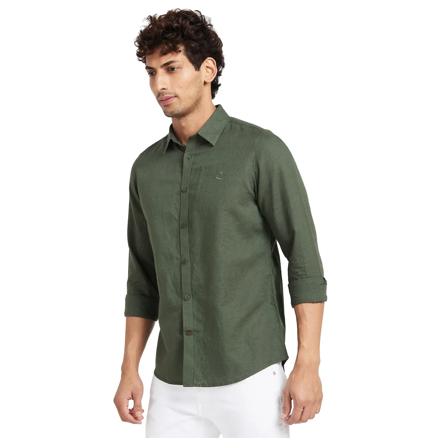 Olive Slim Straight Fit Regular Collar Long Sleeves Men's Shirt by Being Human Clothing - Image 3