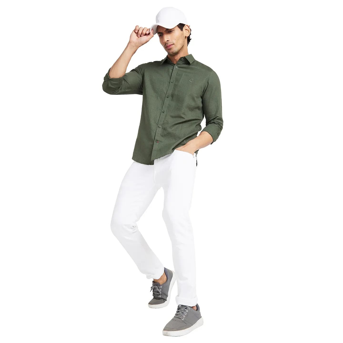 Olive Slim Straight Fit Regular Collar Long Sleeves Men's Shirt by Being Human Clothing - Image 6