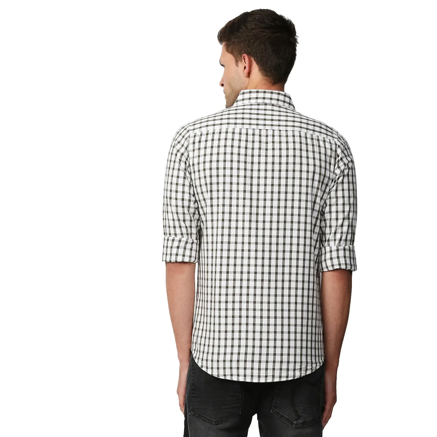 Olive Slim Straight Fit Regular Collar Long Sleeves Men's Shirt by Being Human Clothing - Image 4