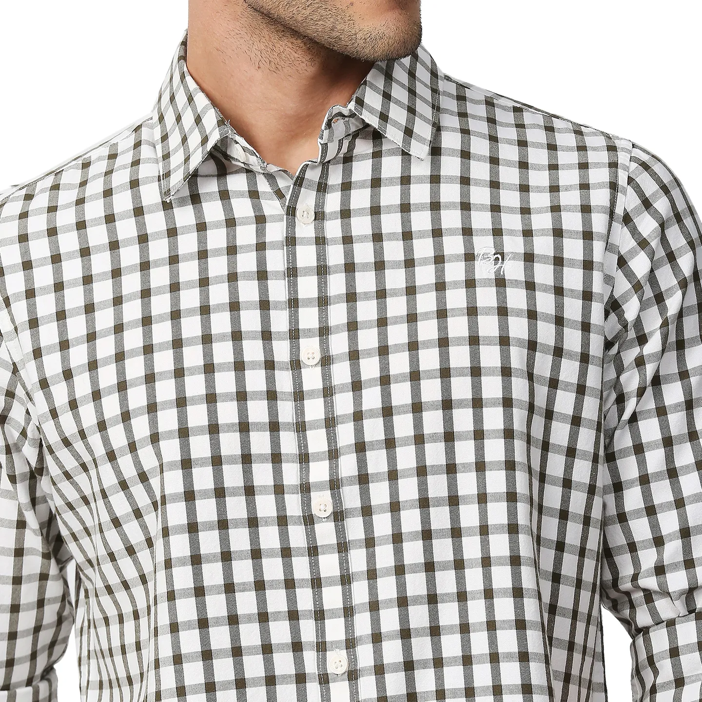 Olive Slim Straight Fit Regular Collar Long Sleeves Men's Shirt by Being Human Clothing - Image 5