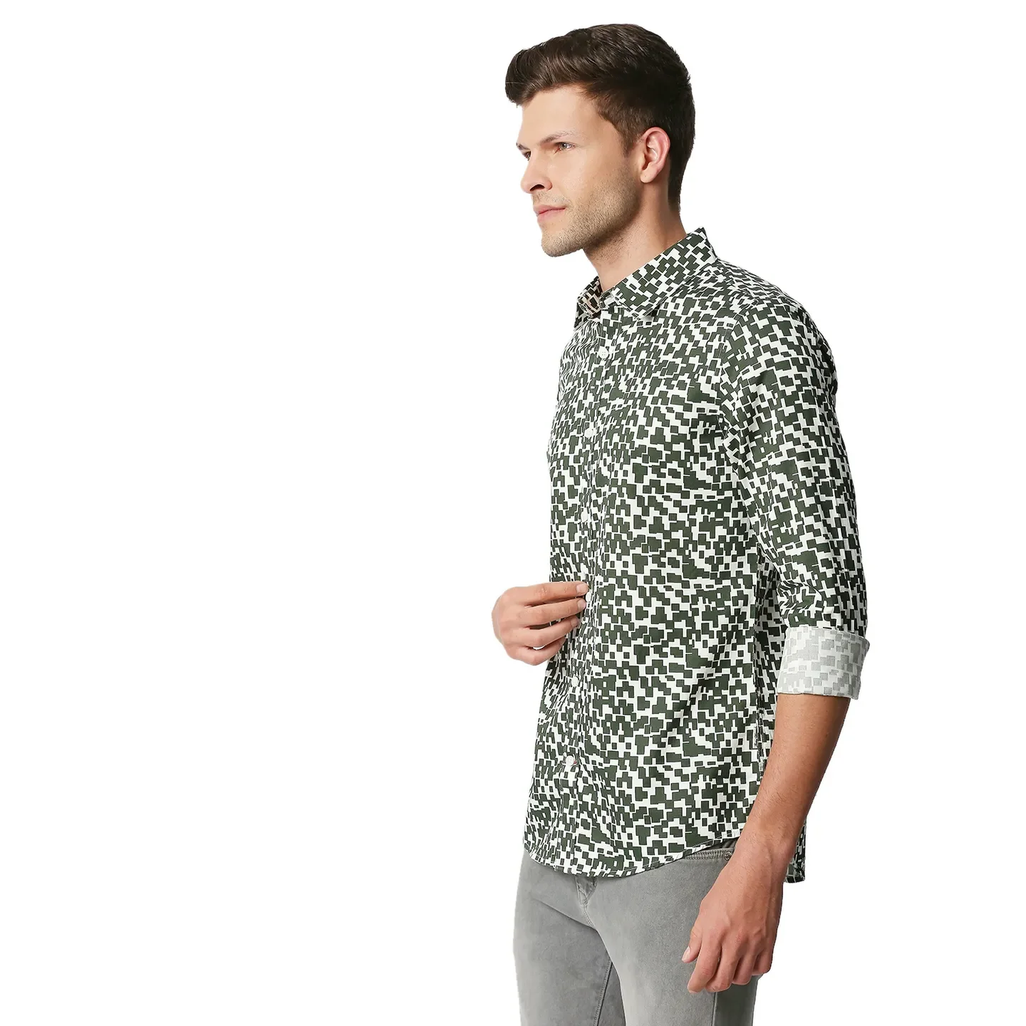 Olive Slim Straight Fit Regular Collar Long Sleeves Men's Shirt by Being Human Clothing - Image 2