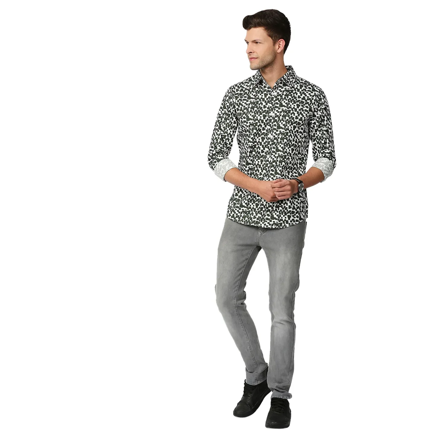 Olive Slim Straight Fit Regular Collar Long Sleeves Men's Shirt by Being Human Clothing - Image 6