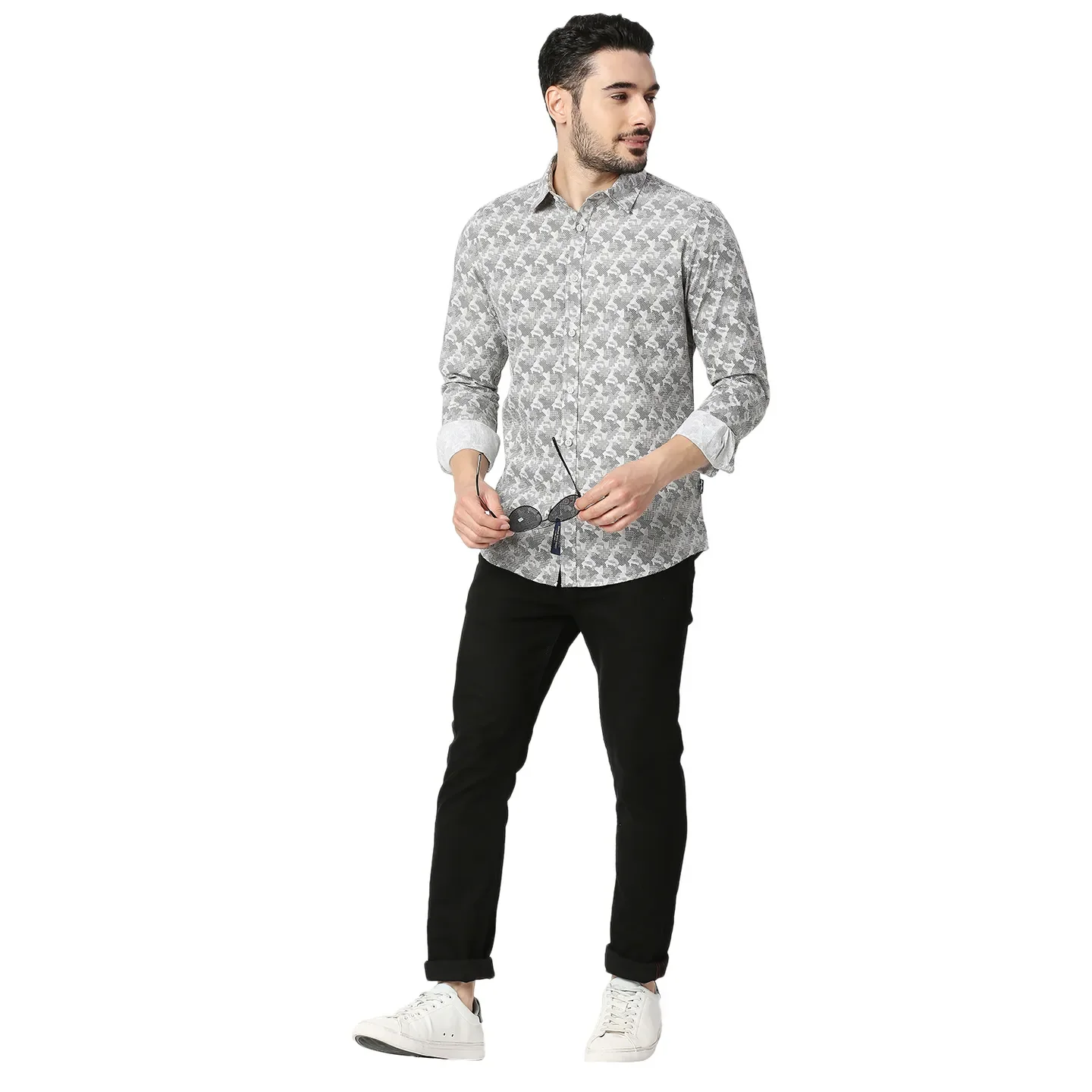 Olive Slim Straight Fit Regular Collar Long Sleeves Cotton Men's Shirt by Being Human Clothing - Image 5