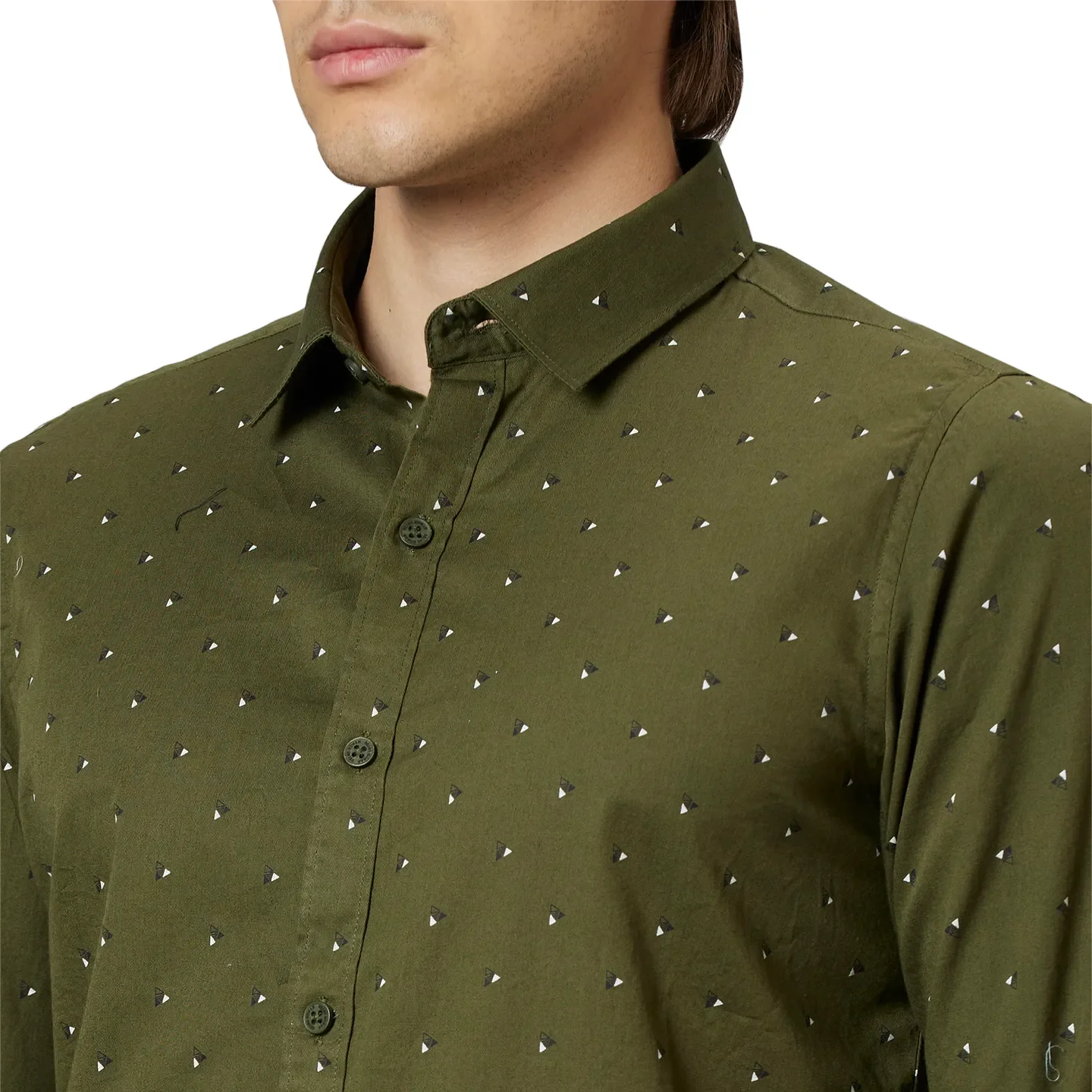 Olive Slim Straight Fit Regular Collar Long Sleeves Cotton Men's Shirt by Being Human Clothing - Image 4