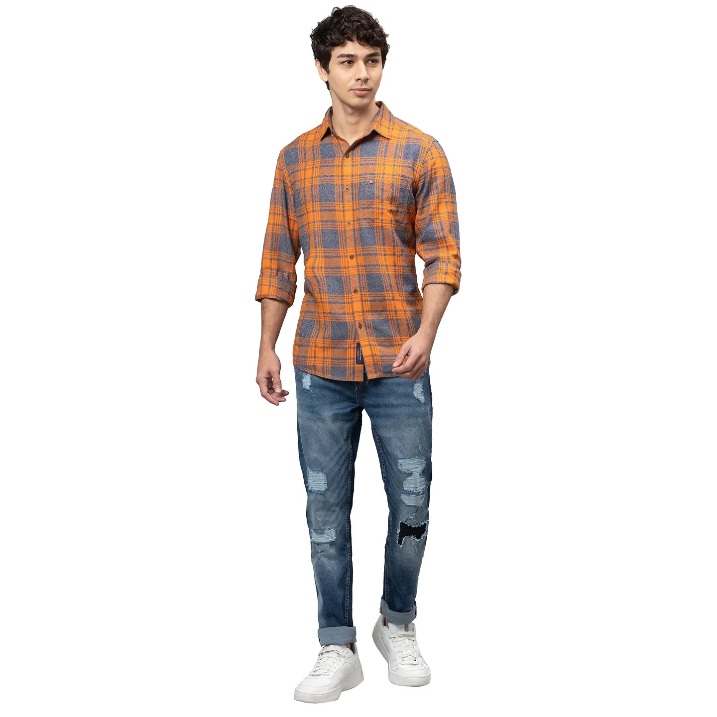 Orange Slim Straight Fit Regular Collar Long Sleeves Cotton Men's Shirt by Being Human Clothing - Image 2