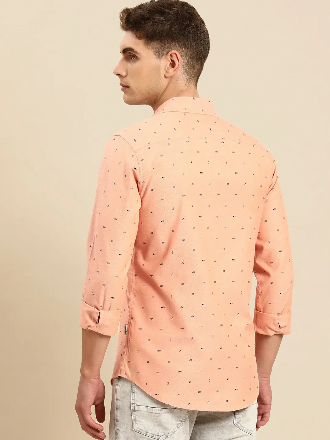 orange Slim Straight Fit Regular Collar Long Sleeves Men's Shirt by Being Human Clothing - Image 3