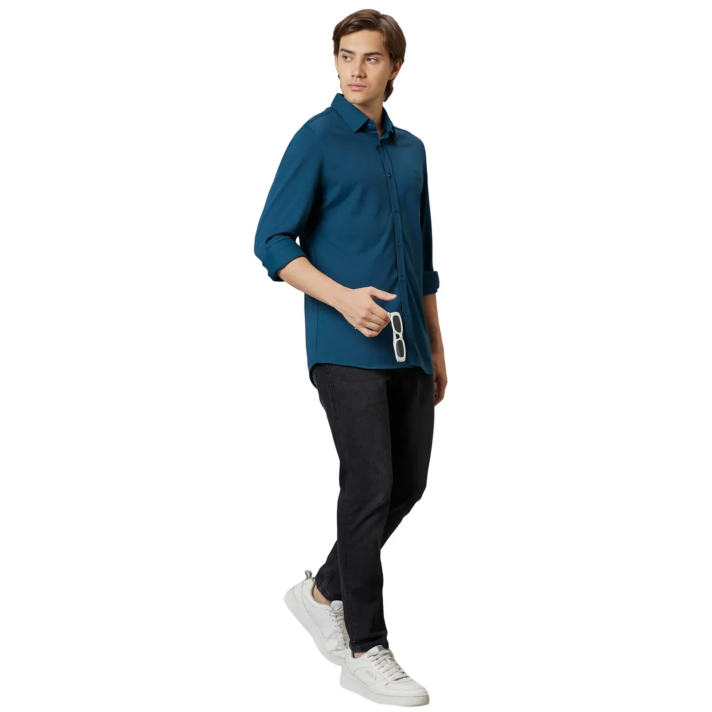 Green Slim Straight Fit Regular Collar Long Sleeves Cotton Men's Shirt by Being Human Clothing - Image 5