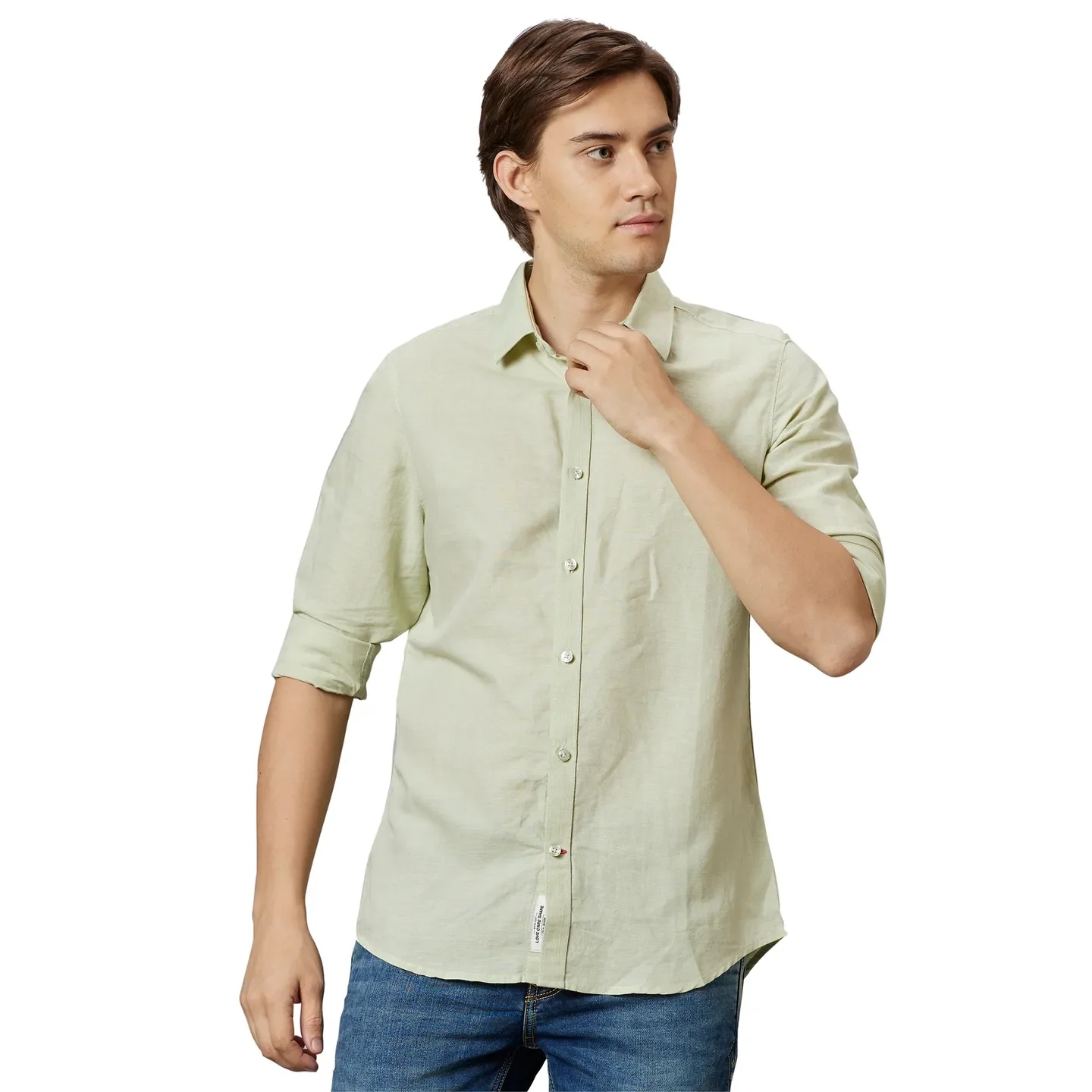 Green Slim Straight Fit Regular Collar Long Sleeves Cotton Men's Shirt by Being Human Clothing