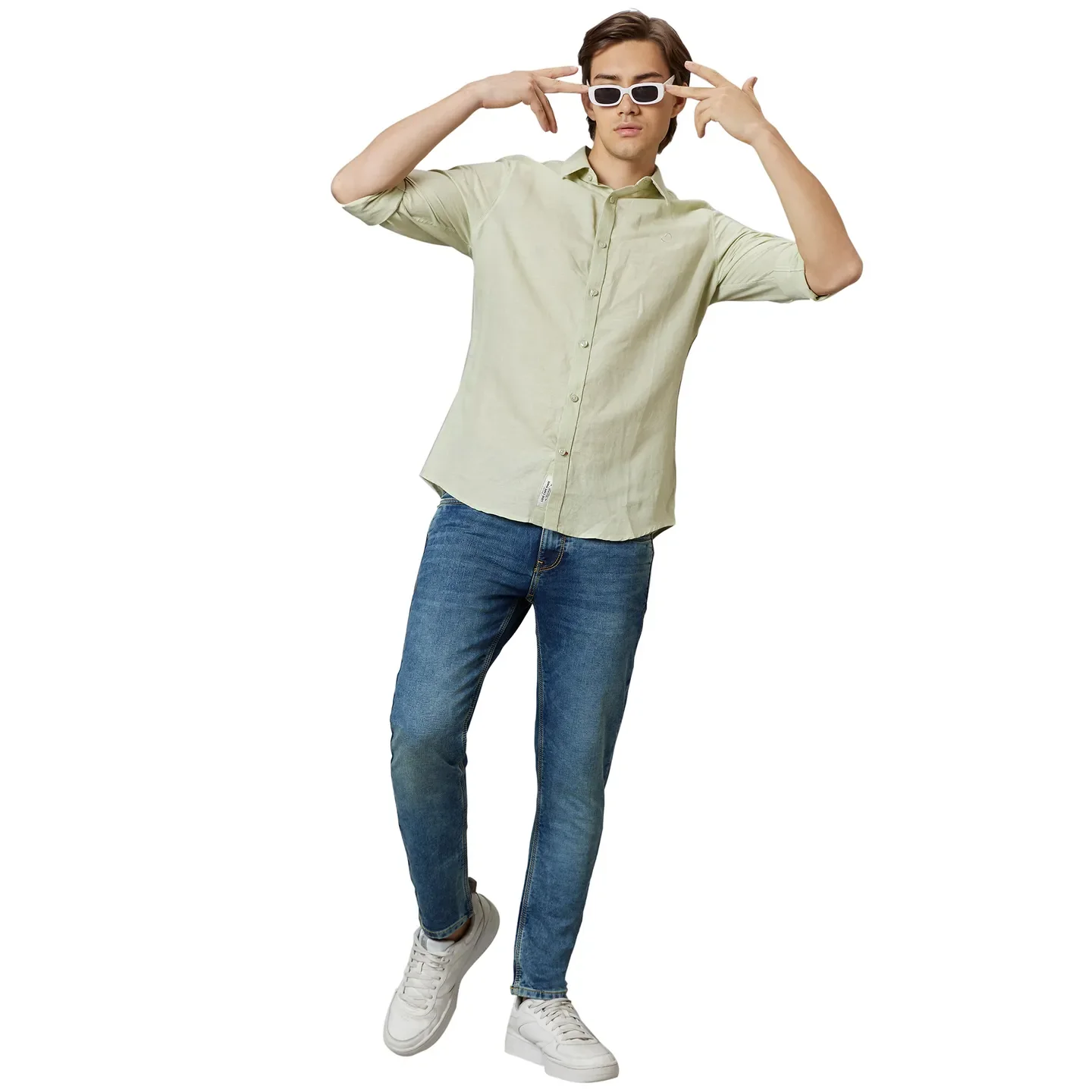 Green Slim Straight Fit Regular Collar Long Sleeves Cotton Men's Shirt by Being Human Clothing - Image 5