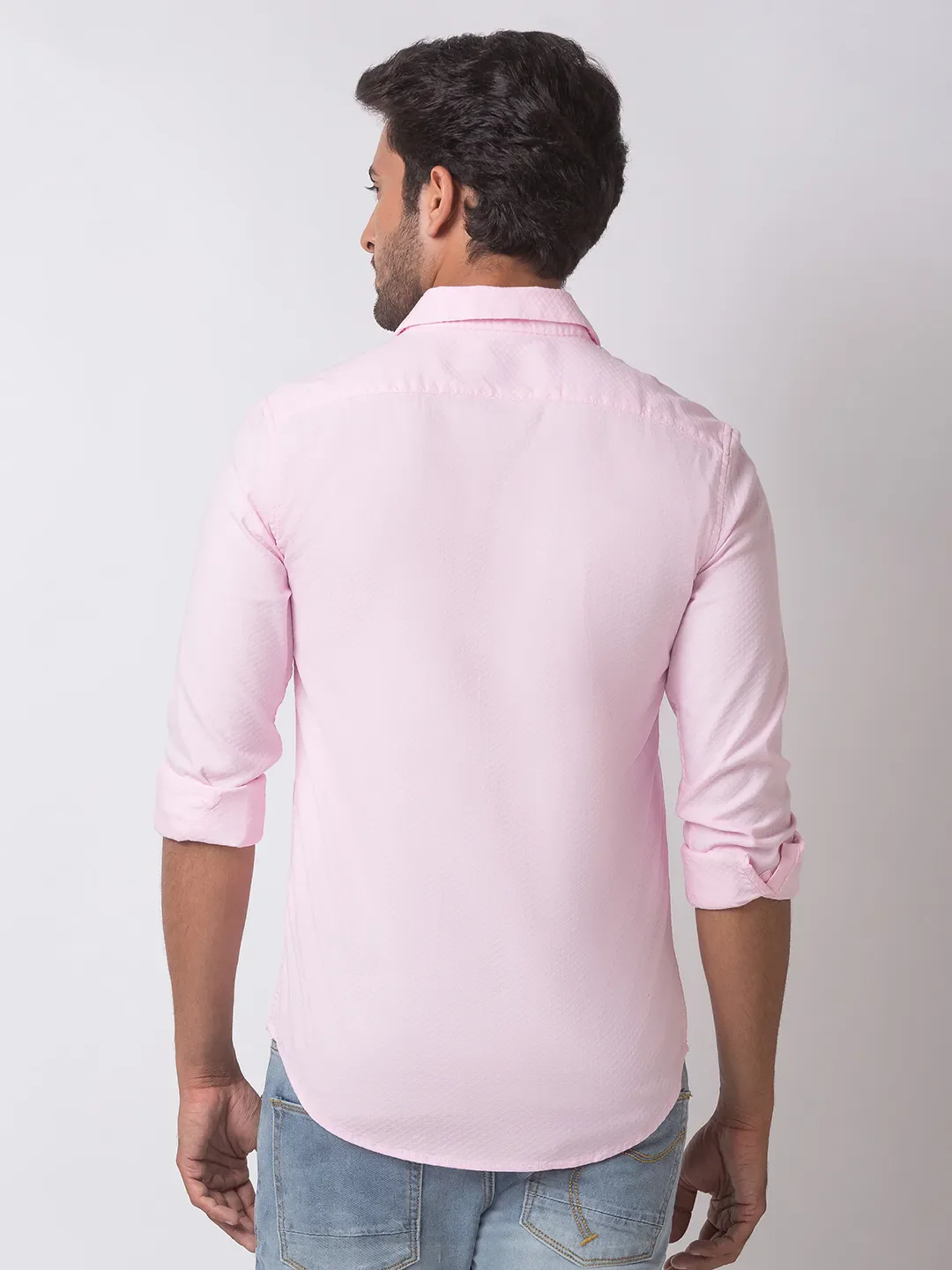 Pink Super Slim Fit Regular Collar Long Sleeves Cotton Men's Shirt by Being Human Clothing - Image 4