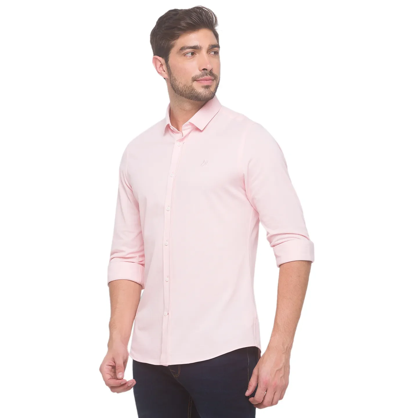 Pink Slim Straight Fit Regular Collar Long Sleeves Cotton Men's Shirt by Being Human Clothing - Image 4