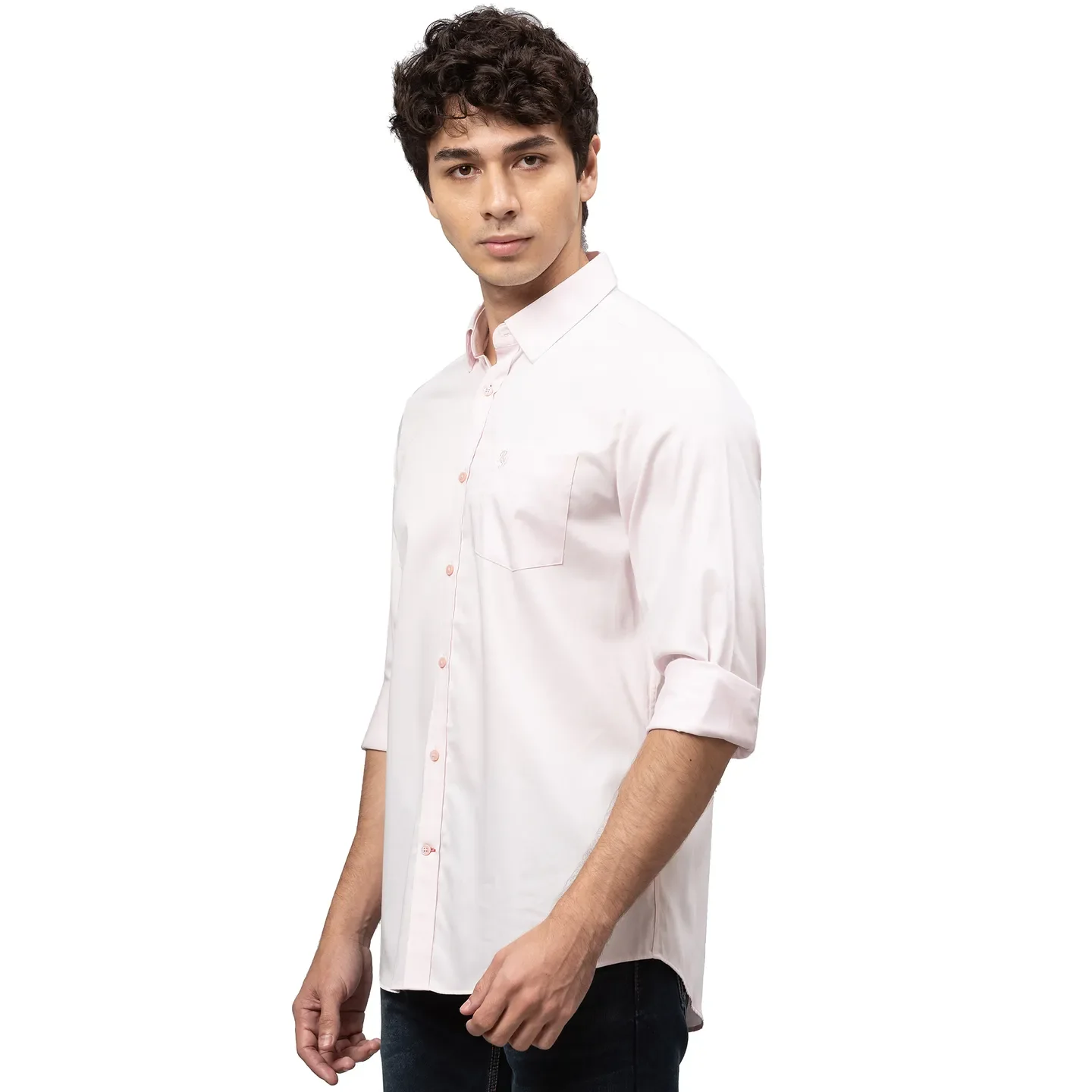 Pink Slim Straight Fit Regular Collar Long Sleeves Cotton Men's Shirt by Being Human Clothing - Image 4
