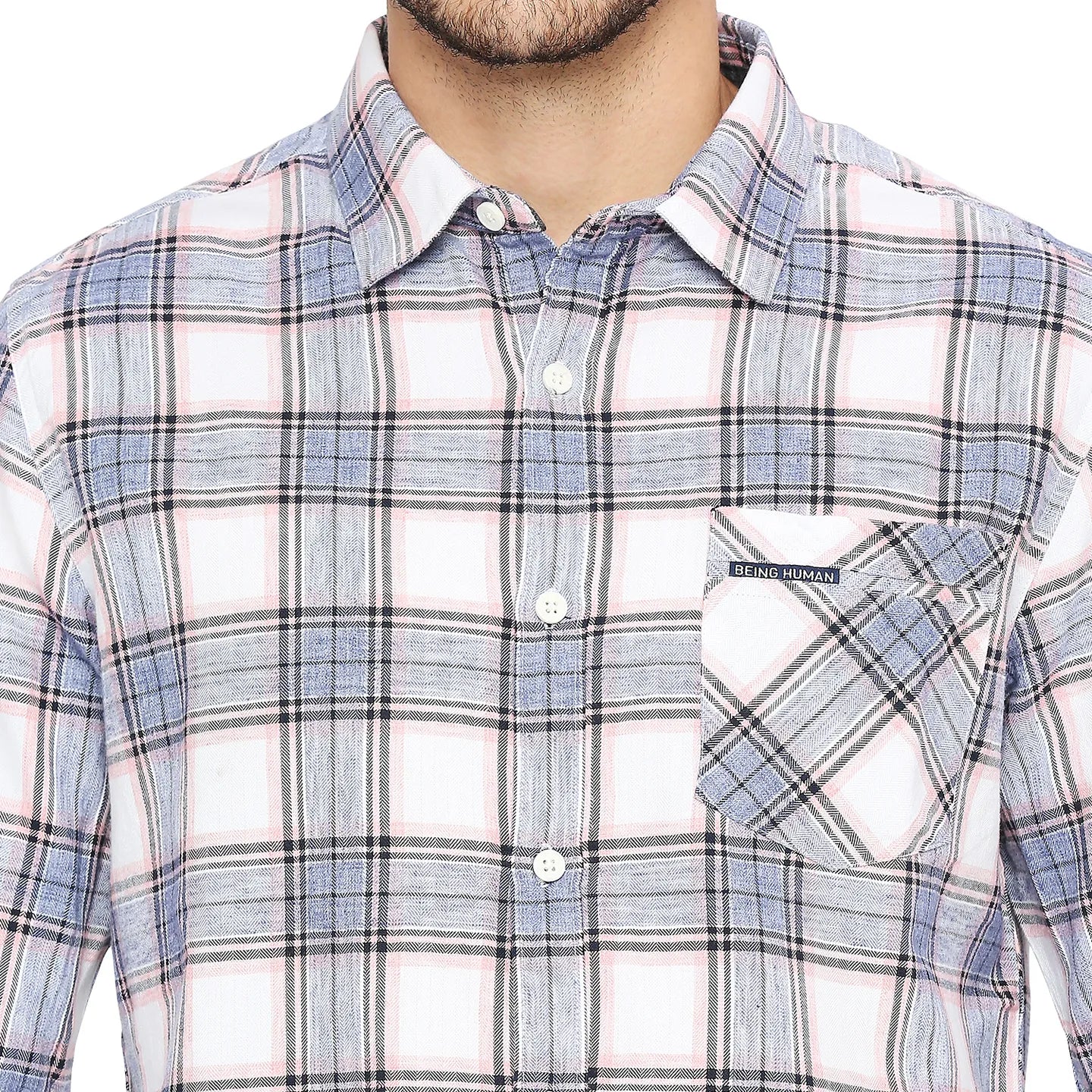 Pink Slim Straight Fit Regular Collar Long Sleeves Cotton Men's Shirt by Being Human Clothing - Image 5