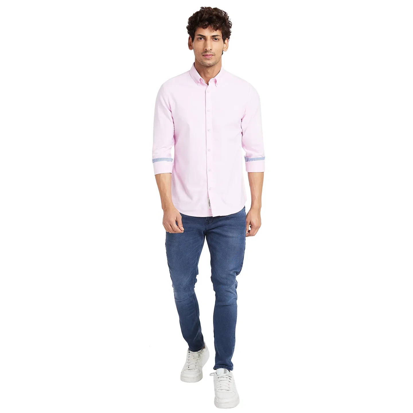 Pink Slim Straight Fit Regular Collar Long Sleeves Men's Shirt by Being Human Clothing - Image 2