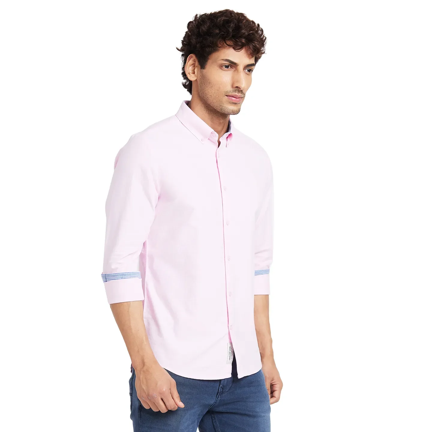 Pink Slim Straight Fit Regular Collar Long Sleeves Men's Shirt by Being Human Clothing - Image 3