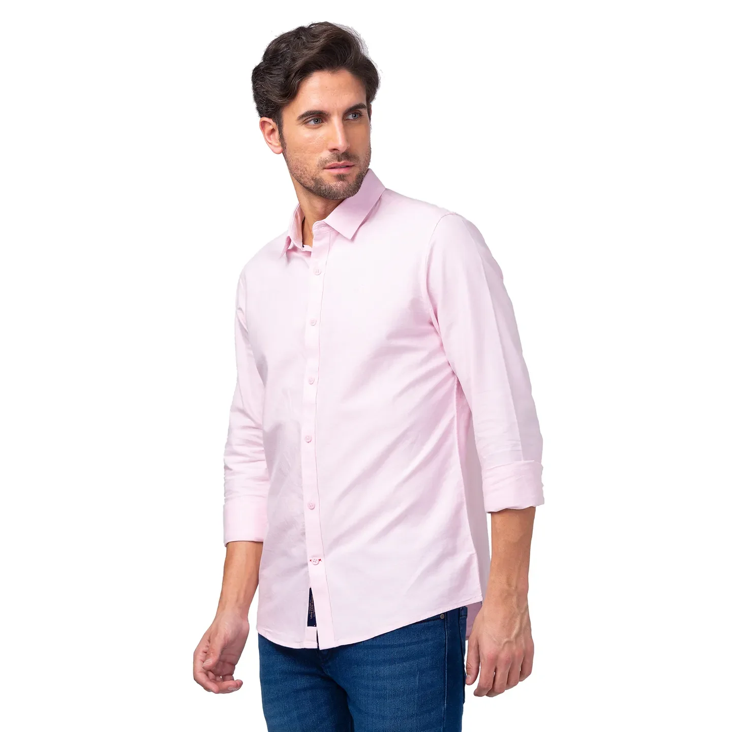 Pink Slim Straight Fit Regular Collar Long Sleeves Men's Shirt by Being Human Clothing - Image 4