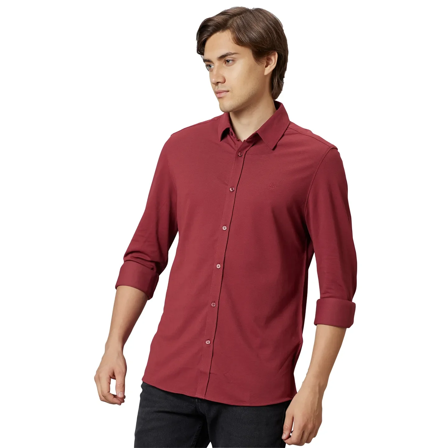 Red Slim Straight Fit Regular Collar Long Sleeves Cotton Men's Shirt by Being Human Clothing - Image 3