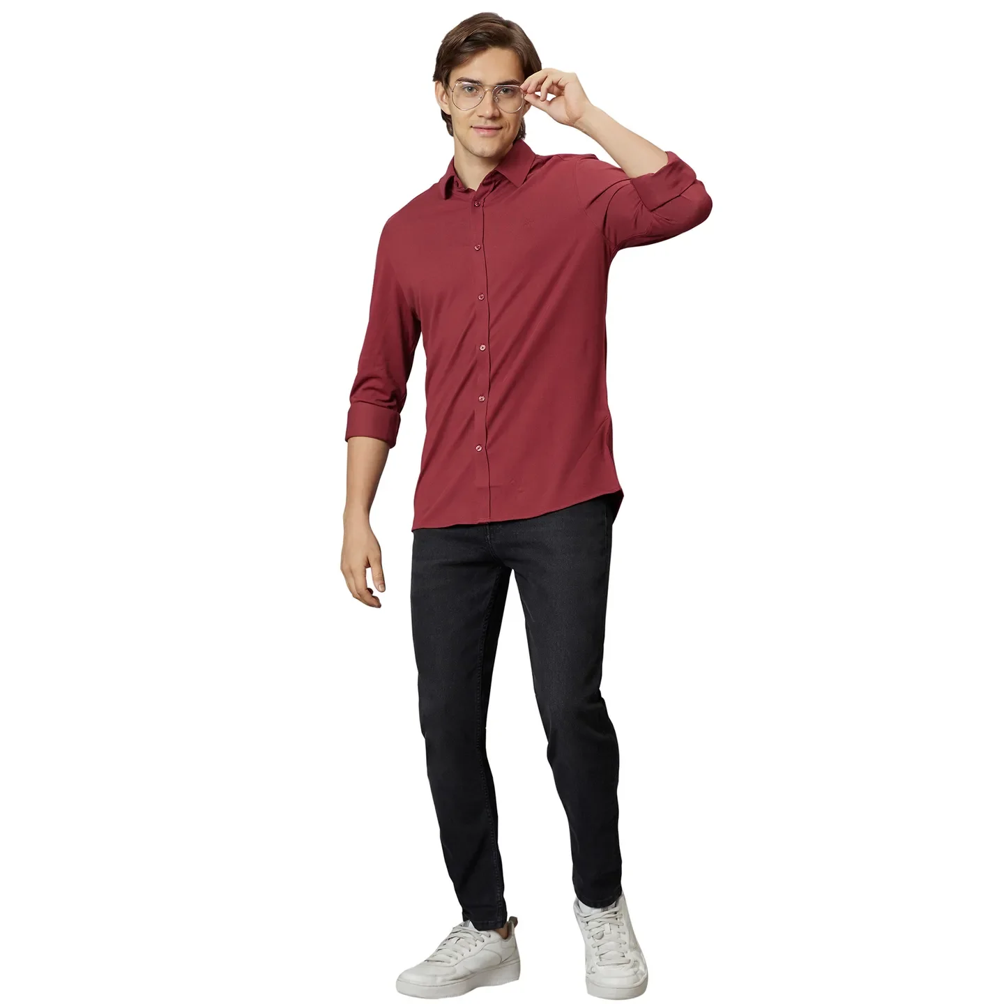 Red Slim Straight Fit Regular Collar Long Sleeves Cotton Men's Shirt by Being Human Clothing - Image 5