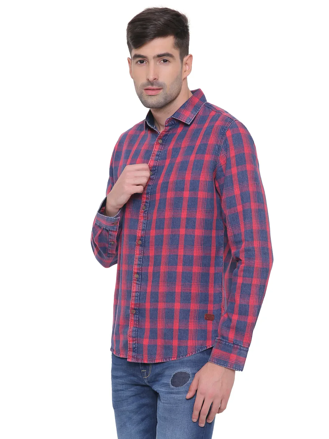 Red Slim Straight Fit Regular Collar Long Sleeves Men's Shirt by Being Human Clothing - Image 3