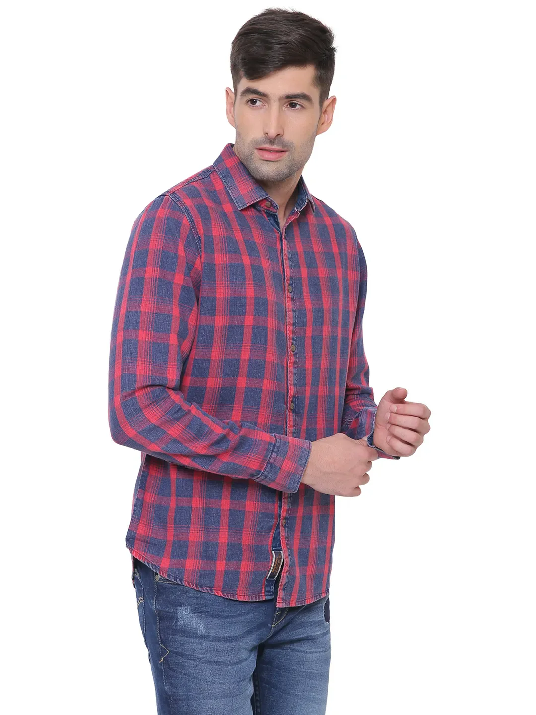 Red Slim Straight Fit Regular Collar Long Sleeves Men's Shirt by Being Human Clothing - Image 4